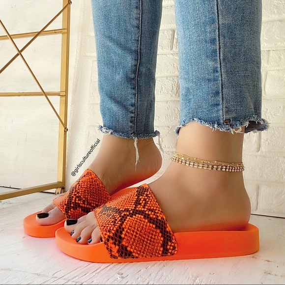 Girl’$ Culture Shoes - Orange Snake Sandal Pool Slide